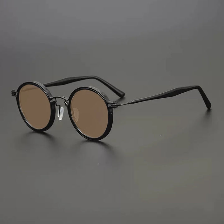 Gatenac Unisex Full Rim Round Polarized Acetate Titanium Sunglasses Mo10  FuzWeb  Black Brown  