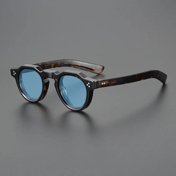 Gatenac Unisex Full Rim Flat Top Round Acetate Polarized Sunglasses M002 Sunglasses Gatenac Tortoiseshell Blue  