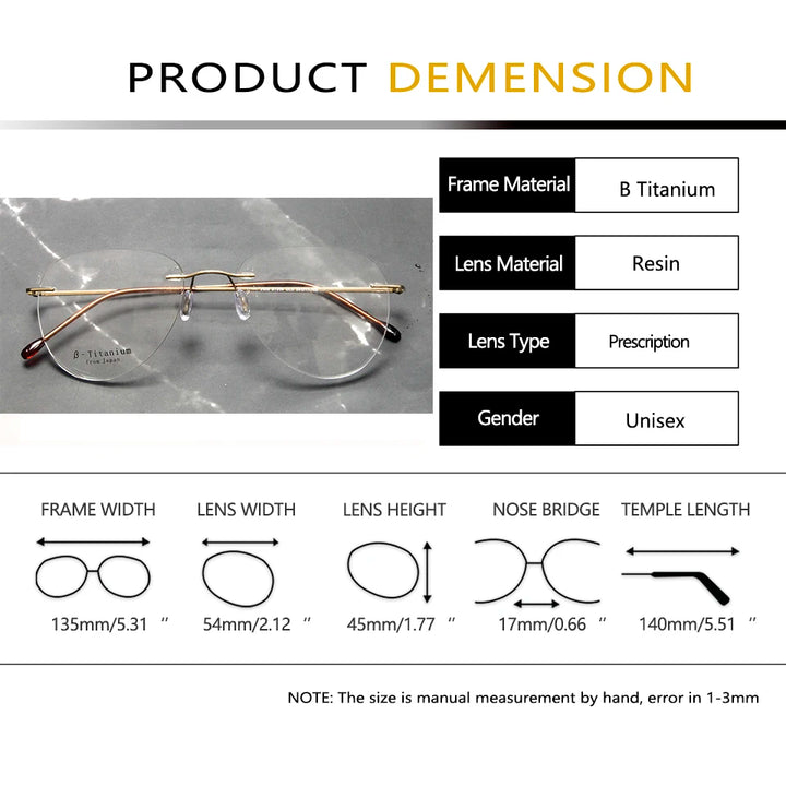 Esnbie Women's Rimless Flat Top Oval Titanium Eyeglasses 243209