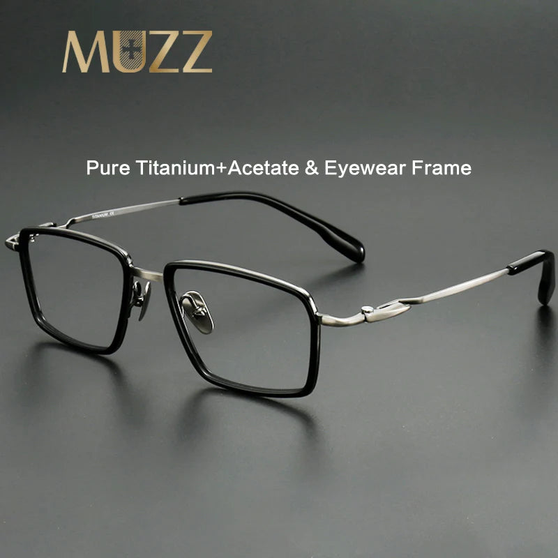 Muzz Men's Full Rim Big Square Titanium Acetate Eyeglasses 910061