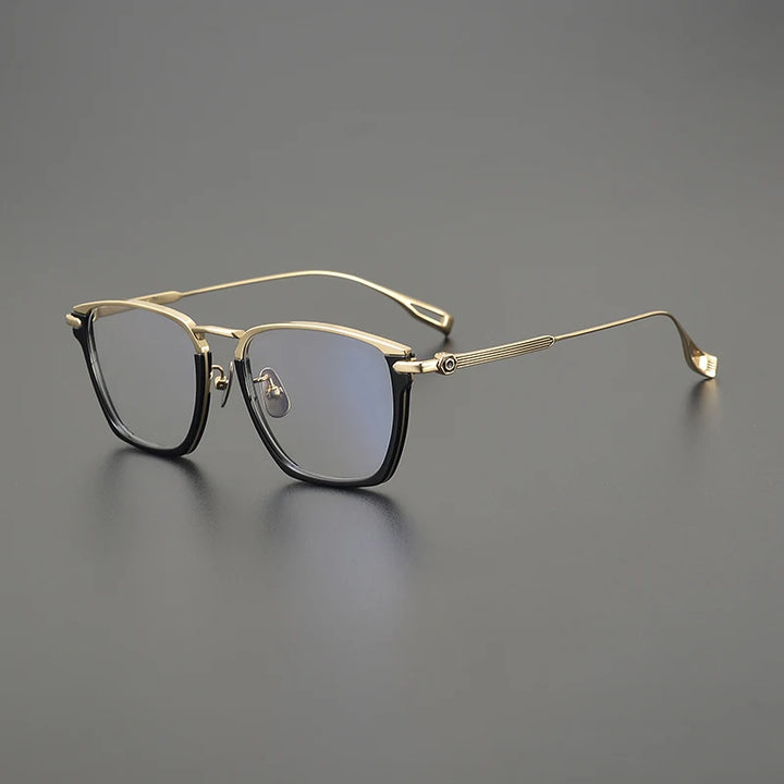 Black Mask Unisex Full Rim Square Titanium Acetate Eyeglasses 24015 Full Rim Black Mask Black-Gold  