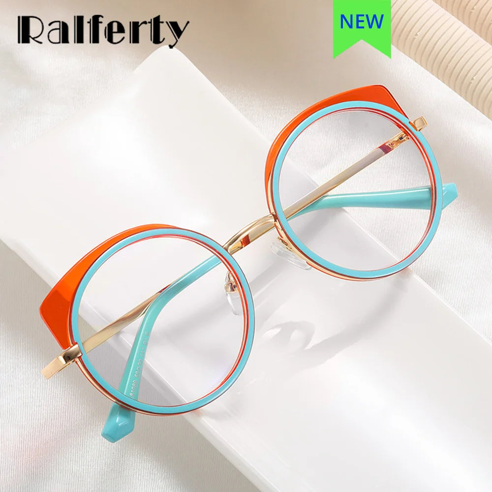 Ralferty Women's Full Rim Round Cat Eye Alloy Eyeglasses R81089 Full Rim Ralferty   