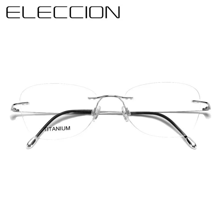 Eleccion Unisex Rimless Oval Square Titanium Eyeglasses 16013