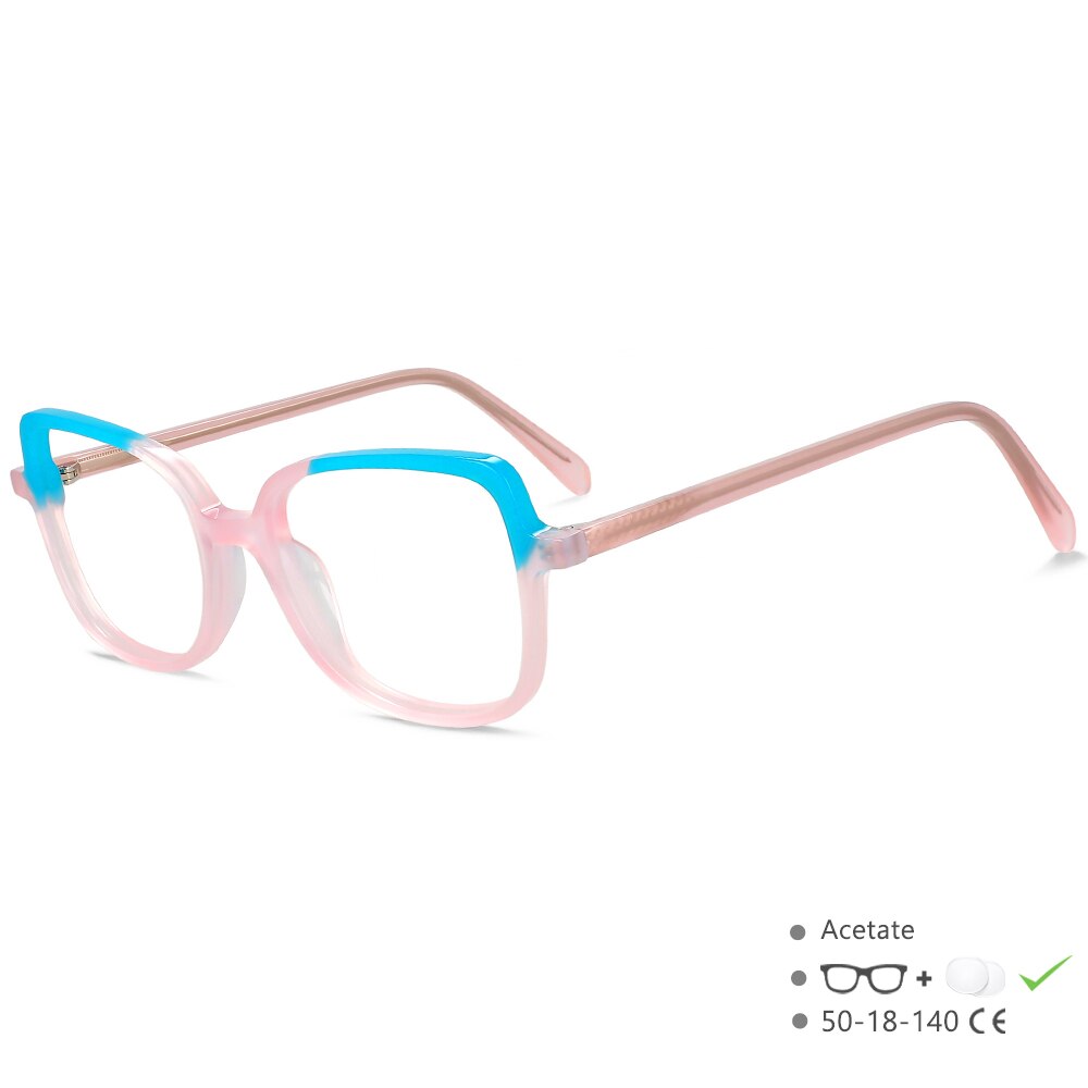 CCSpace Unisex Full Rim Square Cat Eye Acetate Titanium Eyeglasses 55908 Full Rim CCspace PinkClear China 