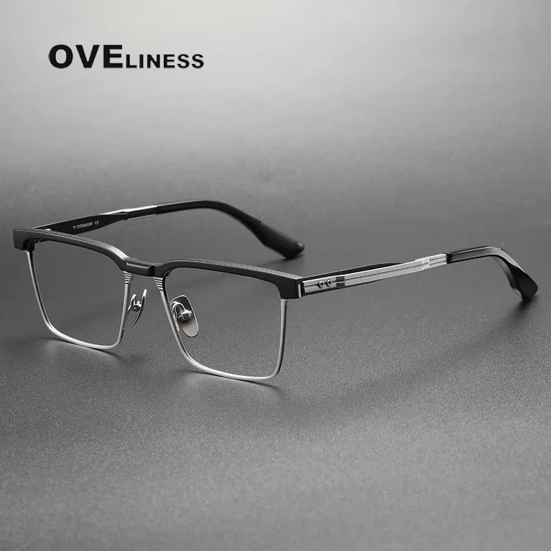 Oveliness Unisex Full Rim Square Titanium Acetate Eyeglasses 43137 Full Rim Oveliness black silver