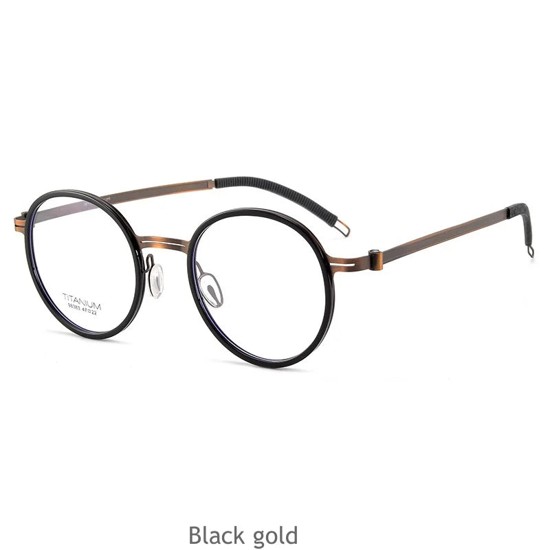 KatKani Women's Full Rim Round Titanium Acetate Eyeglasses 98383 Full Rim KatKani Eyeglasses Black gold  