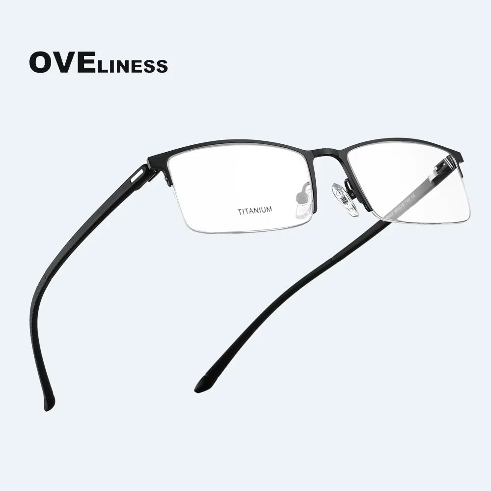 Oveliness Men's Semi Rim Square Titanium Alloy Eyeglasses 49851 Semi Rim Oveliness   