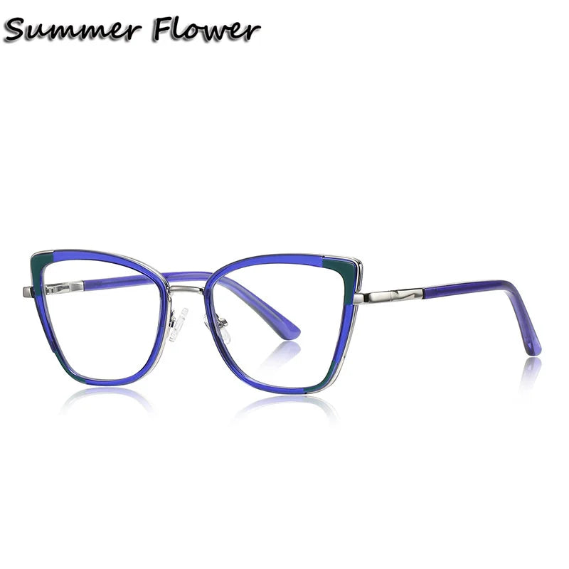 Summer Flower Women's Full Rim Cat Eye Tr 90 Alloy Eyeglasses 31337
