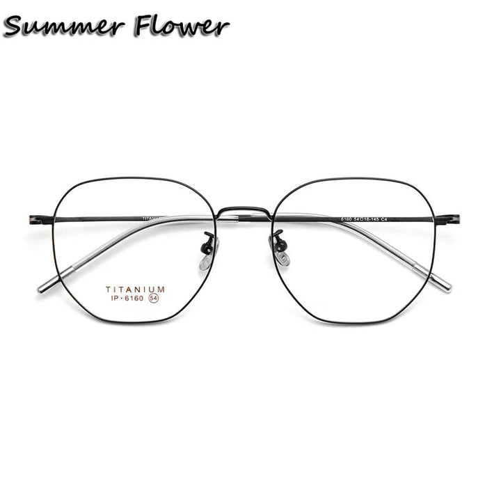 Summer Flower Full Rim Unisex Oval Square Titanium Eyeglasses 86160 Full Rim Summer Flower Black