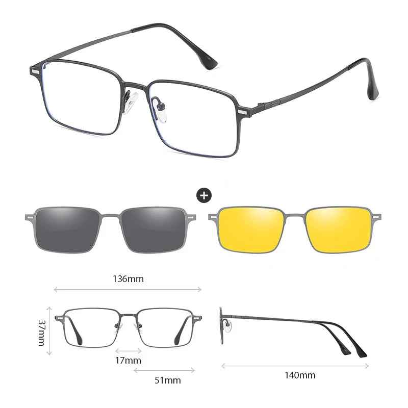 Hdcrafter Women's Full Rim Square Double Bridge Titanium Tr 90 Eyeglasses Clip On Sunglasses 414819