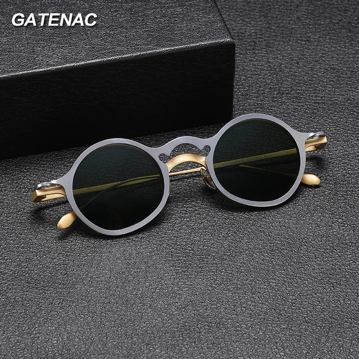 Gatenac Unisex Full Rim Round Titanium Eyeglasses Clip On Polarized Sunglasses 1485 With Clip Ons Gatenac   