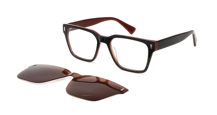 Esnbie Men's Full Rim Square Acetate Eyeglasses Clip On Sunglasses 811211
