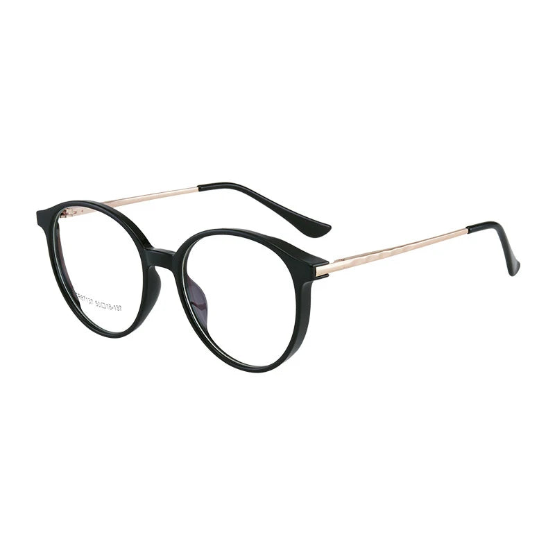 KatKani Unisex Full Rim Round Tr 90 Alloy Eyeglasses 7137 Full Rim KatKani Eyeglasses Black  