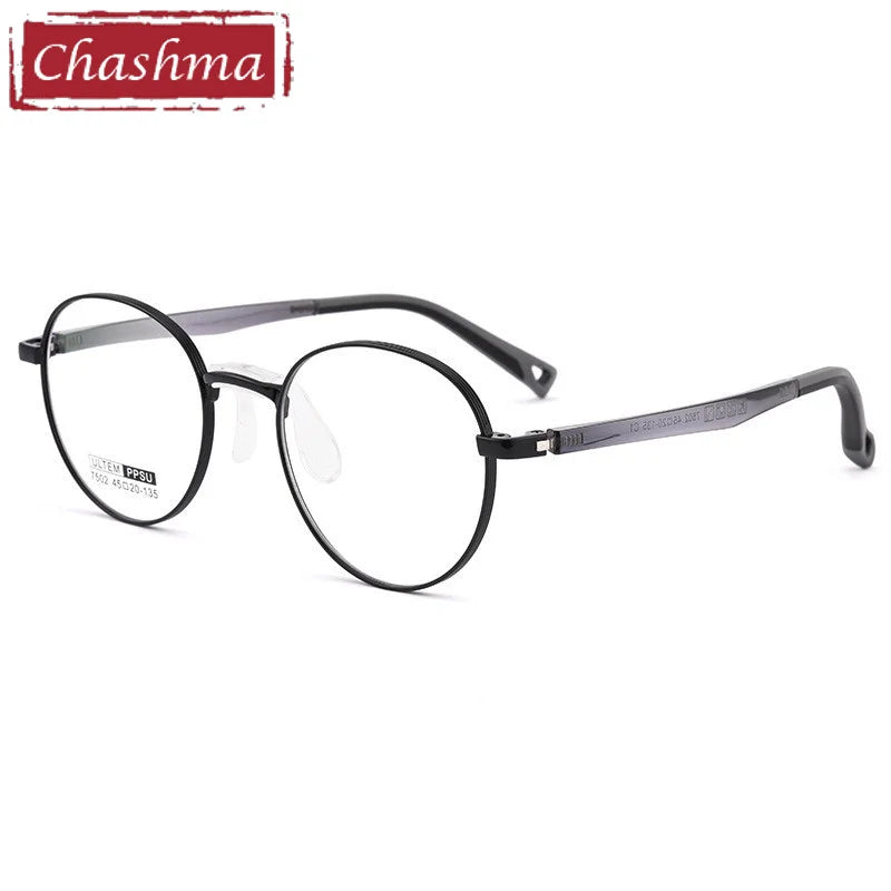 Chashma Ottica Unisex Youth Full Rim Round Stainless Steel Eyeglasses 7502 Full Rim Chashma Ottica Black  