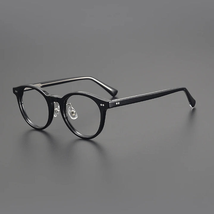 Black Mask Unisex Full Rim Round Acetate Eyeglasses 98615 Full Rim Black Mask Black  