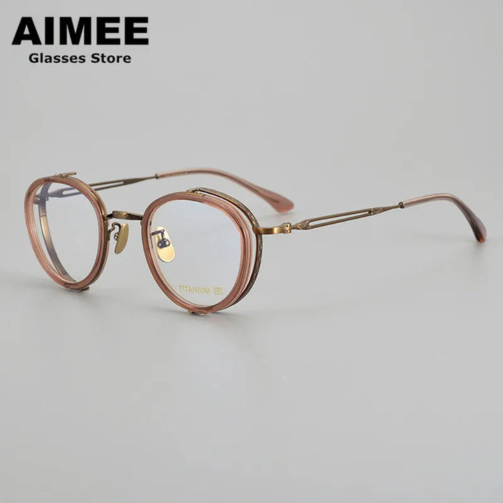 Aimee Unisex Full Rim Round Titanium Acetate Eyeglasses 5054 Full Rim Aimee Pink-Bronze  