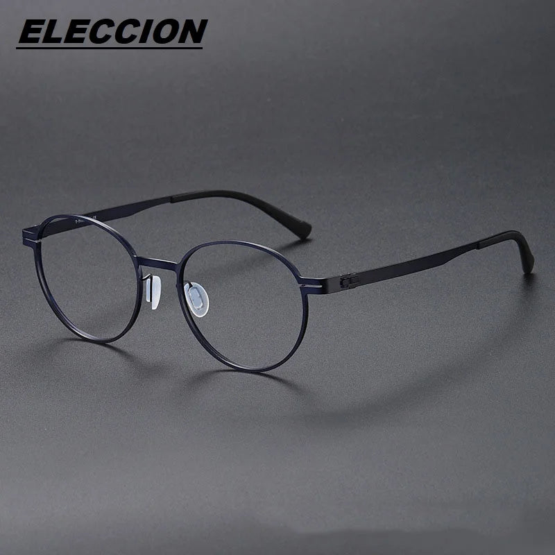 Eleccion Unisex Full Rim Round Screwless Titanium Eyeglasses 80994 Full Rim Eleccion Blue CHINA