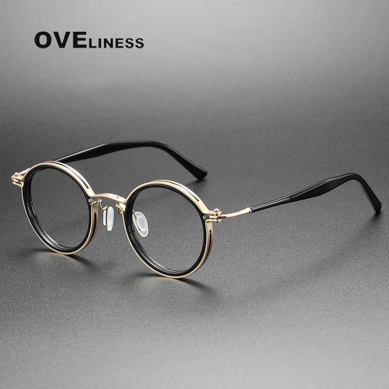 Oveliness Unisex Full Rim Round Acetate Titanium Eyeglasses 395862
