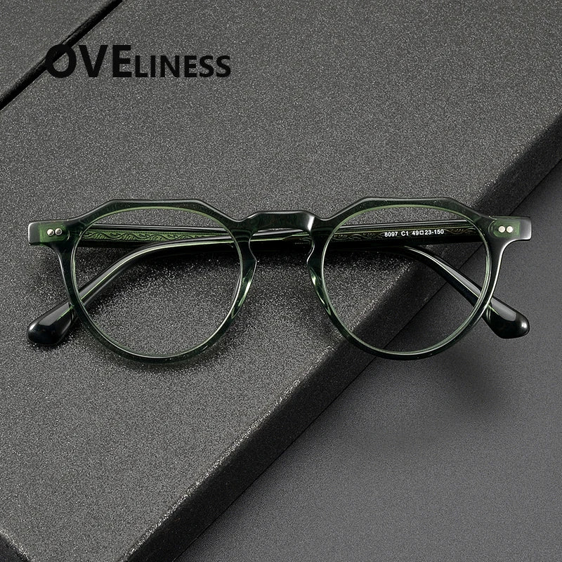 Oveliness Unisex Full Rim Flat Top Round Acetate Eyeglasses 88097 Full Rim Oveliness