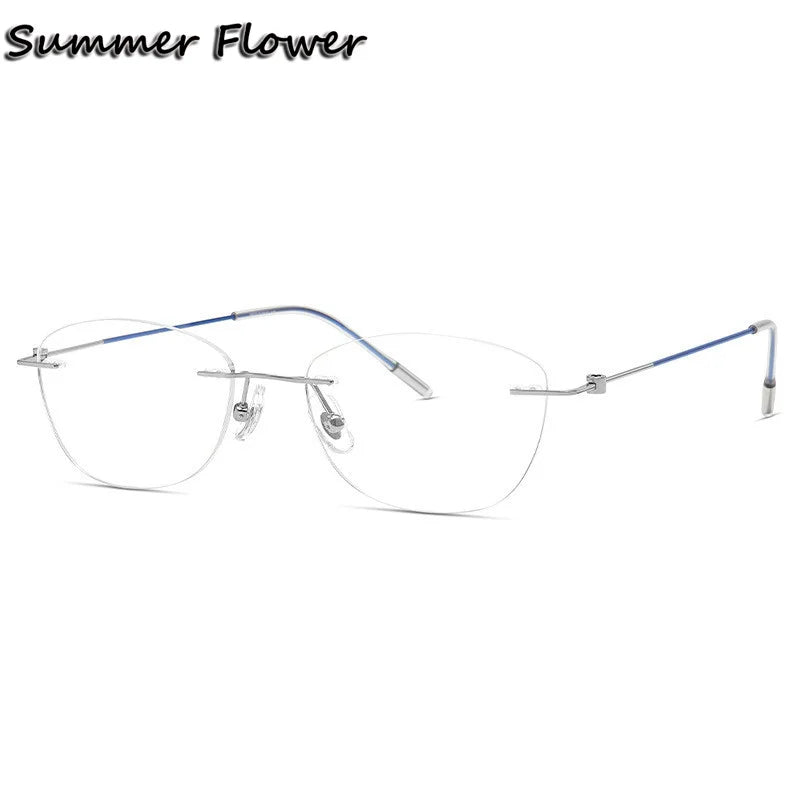 Summer Flower Women's Rimless Oval Titanium Eyeglasses 86071 Rimless Summer Flower Silver Blue