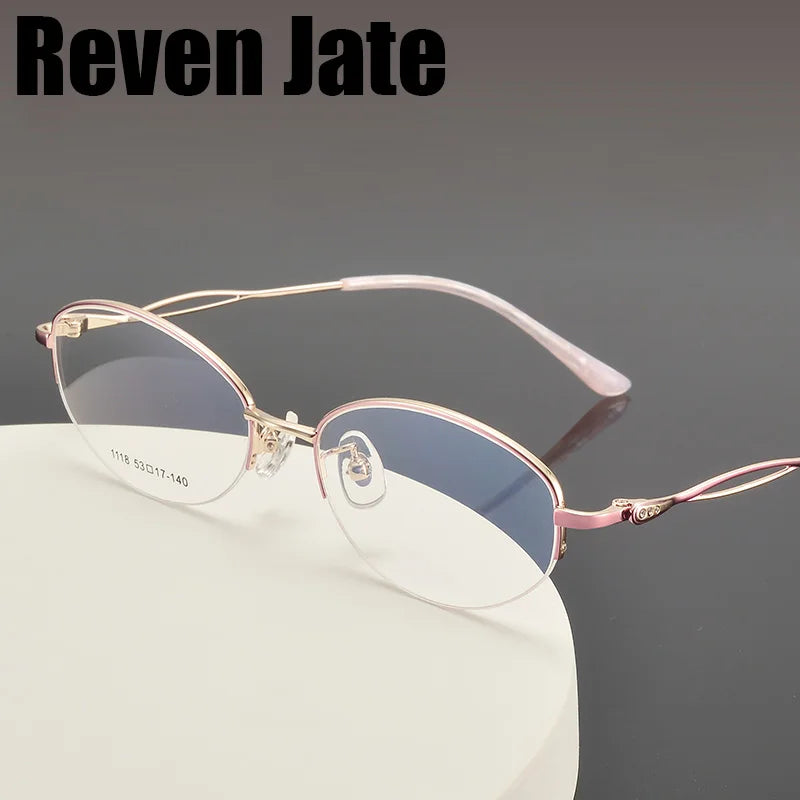 Reven Jate Women's Semi Rim Oval Square Alloy Eyeglasses 661118