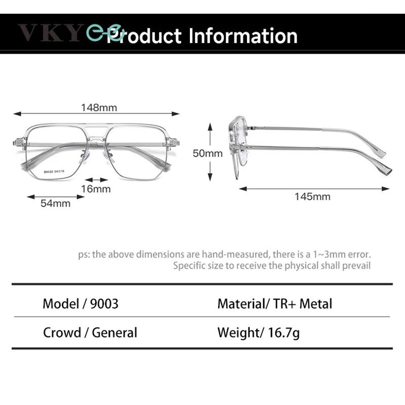 Vicky Men's Full Rim Square Double Bridge Tr 90 Alloy Reading Glasses 639030
