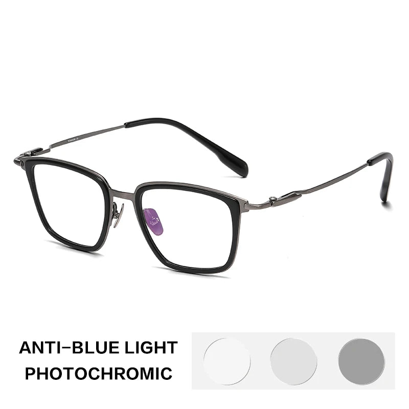 Gatenac Unisex Full Rim Big Square Titanium Acetate Photochromic Reading Glasses 570055