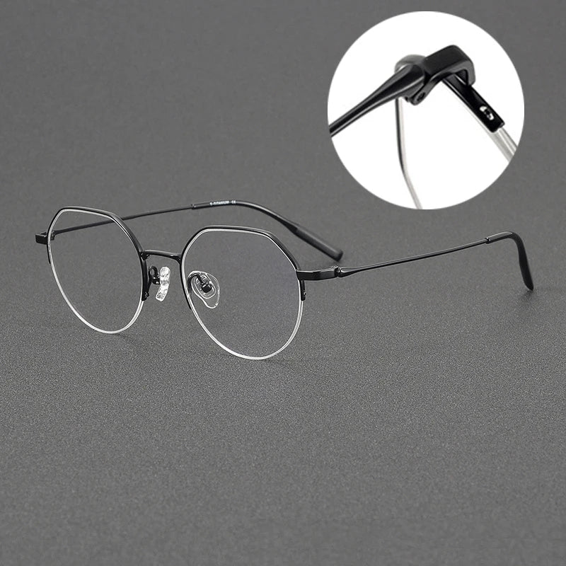 Black Mask Unisex Semi Rim Flat Top Round Titanium Eyeglasses 81035 Semi Rim Black Mask   