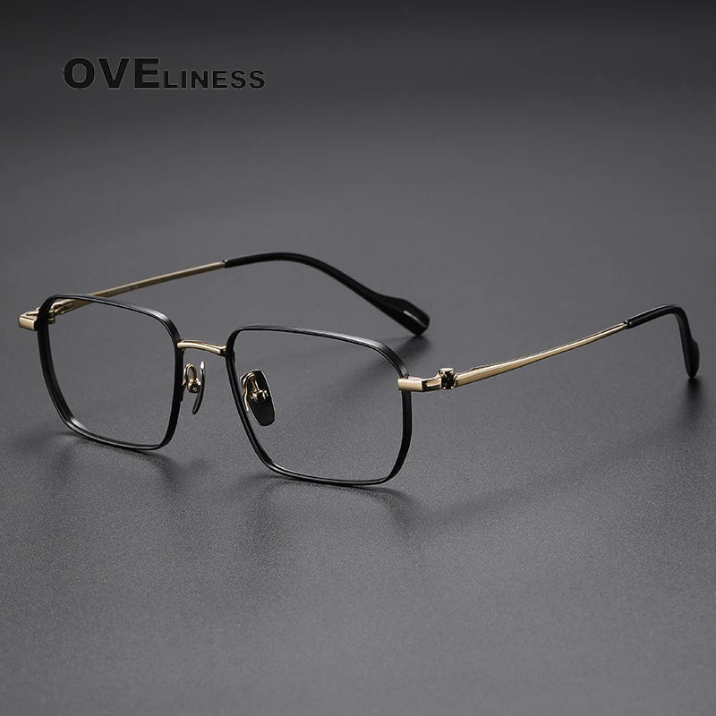 Oveliness Unisex Full Rim Polygon Square Titanium Eyeglasses  81013 Full Rim Oveliness black gold  