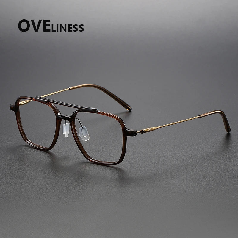 Oveliness Unisex Full Rim Square Double Bridge Acetate Titanium Eyeglasses 88658