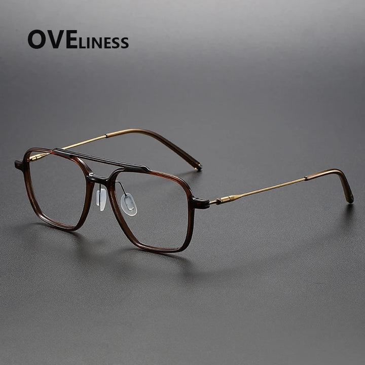 Oveliness Unisex Full Rim Square Double Bridge Acetate Titanium Eyeglasses 88658