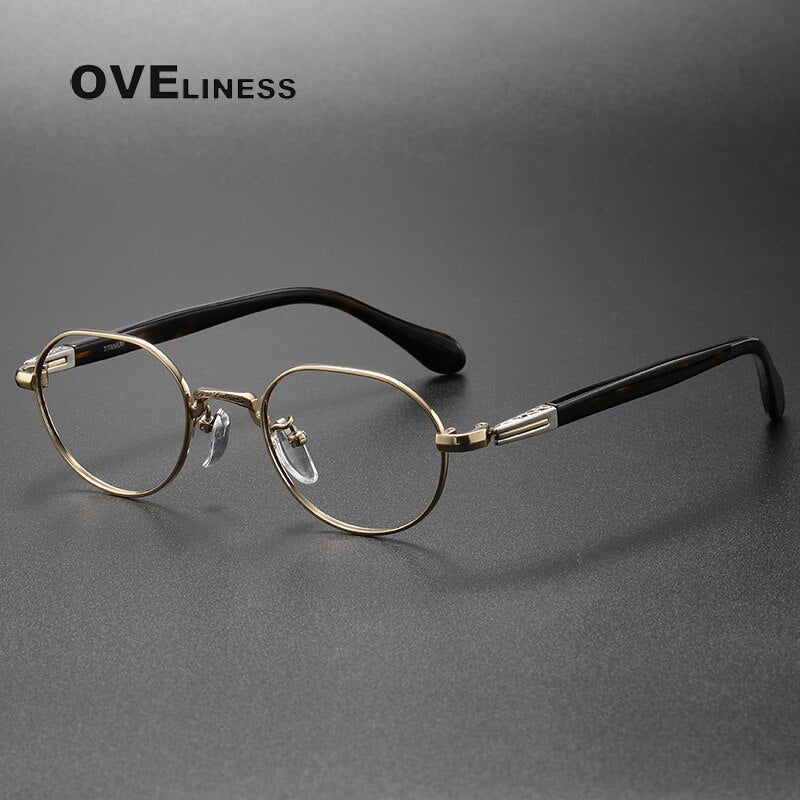 Oveliness Unisex Full Rim Square Acetate Titanium Eyeglasses Ks140 Full Rim Oveliness gold  