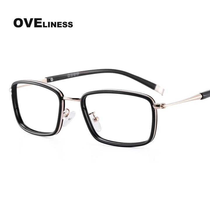 Oveliness Women's Full Rim Square Acetate Titanium Eyeglasses 440037 Full Rim Oveliness gold