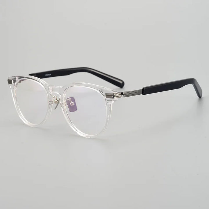 Black Mask Unisex Full Rim Titanium Round Acetate Eyeglasses At11 Full Rim Black Mask Crystal  