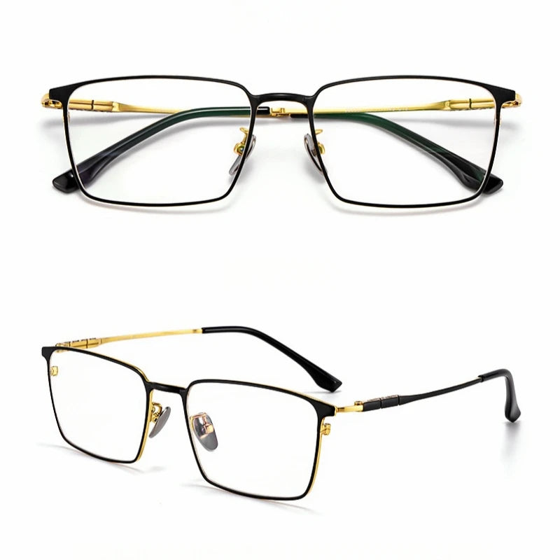 Yimaruli Men's Full Rim Square IP Titanium Eyeglasses J86037 Full Rim Yimaruili Eyeglasses Black Gold  
