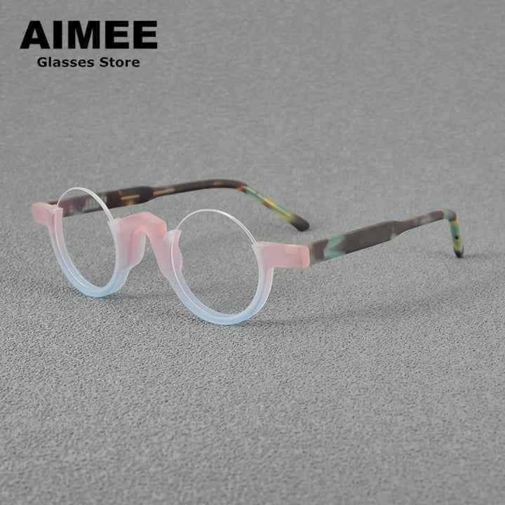 Aimee Unisex Semi Rim Round Acetate Eyeglasses 4141 Semi Rim Aimee Blue-Pink  