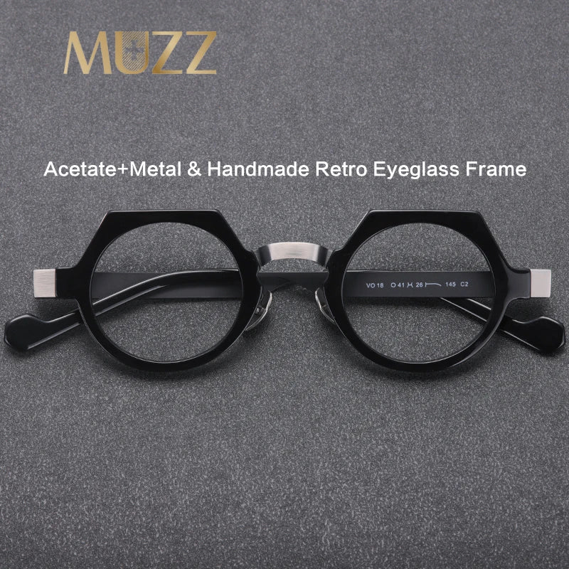 Muzz Unisex Full Rim Flat Top Round Acetate Alloy Eyeglasses 494298 Full Rim Muzz