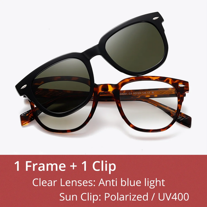 Ralferty Women's Full Rim Square Acetate Eyeglasses Clip On Sunglasses 334201