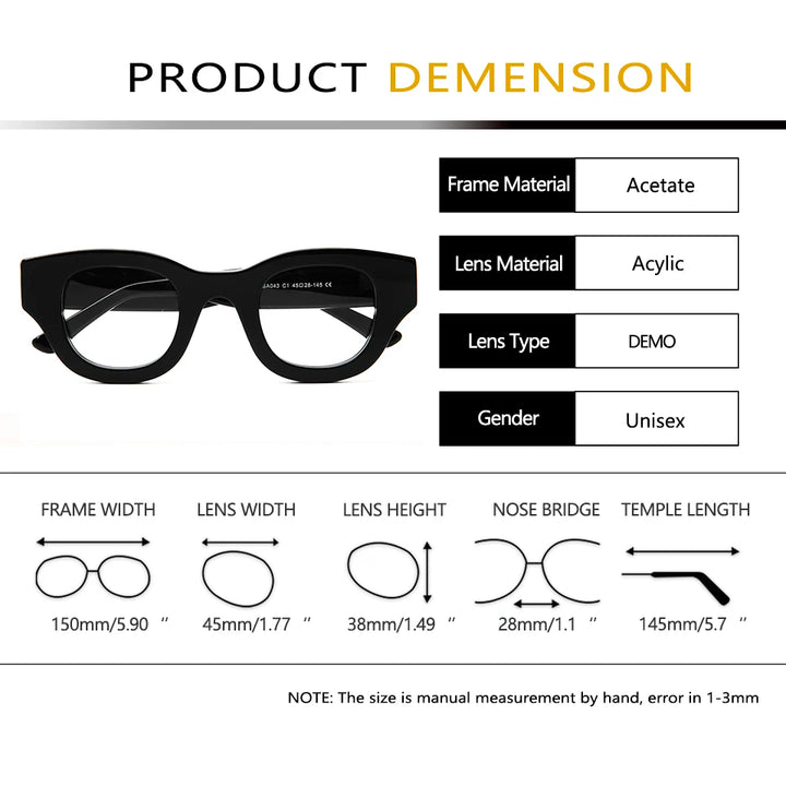 Esnbie Men's Full Rim Big Square Thick Acetate Eyeglasses 230431