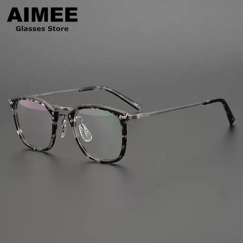 Aimee Men's Full Rim Square Titanium Acetate Eyeglasses 20806 Full Rim Aimee   