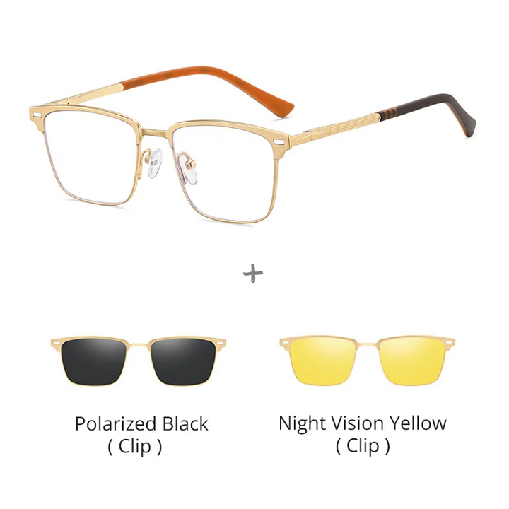 Ralferty Women's Full Rim Square Mg Al Eyeglasses Clip On Sunglasses 517044