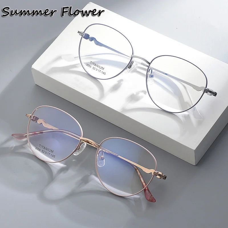 Summer Flower Women's Full Rim Oval Round Titanium Eyeglasses 83004 Full Rim Summer Flower