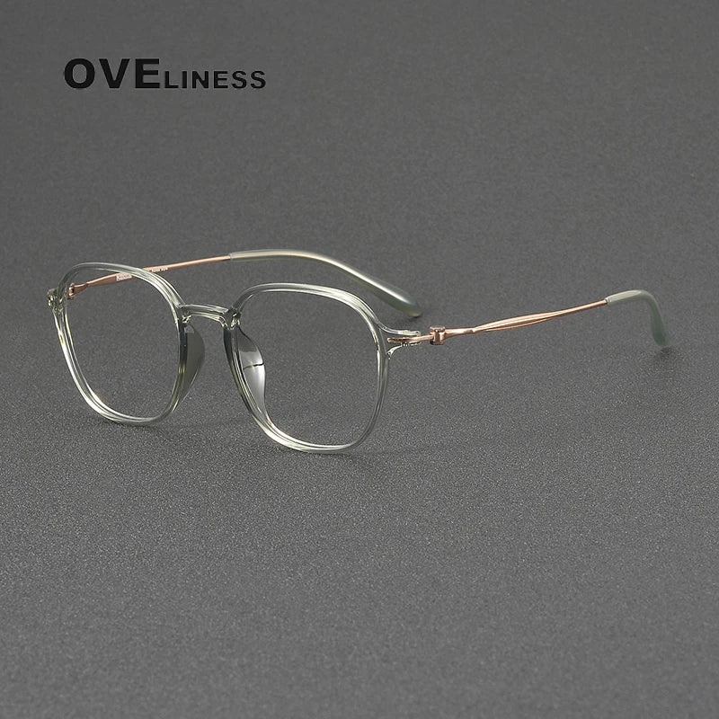 Oveliness Unisex Full Rim Square Oval Acetate Titanium Eyeglasses 8665 Full Rim Oveliness green rose gold  