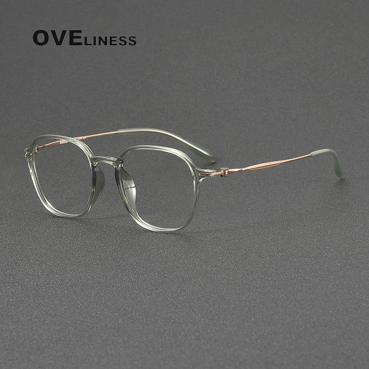 Oveliness Unisex Full Rim Square Oval Acetate Titanium Eyeglasses 8665 Full Rim Oveliness green rose gold  