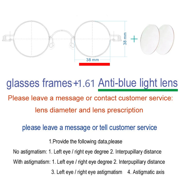 Yujo Unisex Full Rim Small Round Screwless Steel Eyeglasses Full Rim Yujo Anti blue light 38 CHINA 