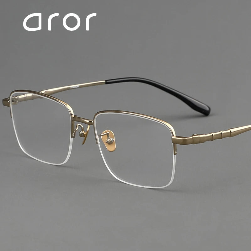 Aror Men's Semi Rim Square Titanium Eyeglasses 10189 Semi Rim Aror