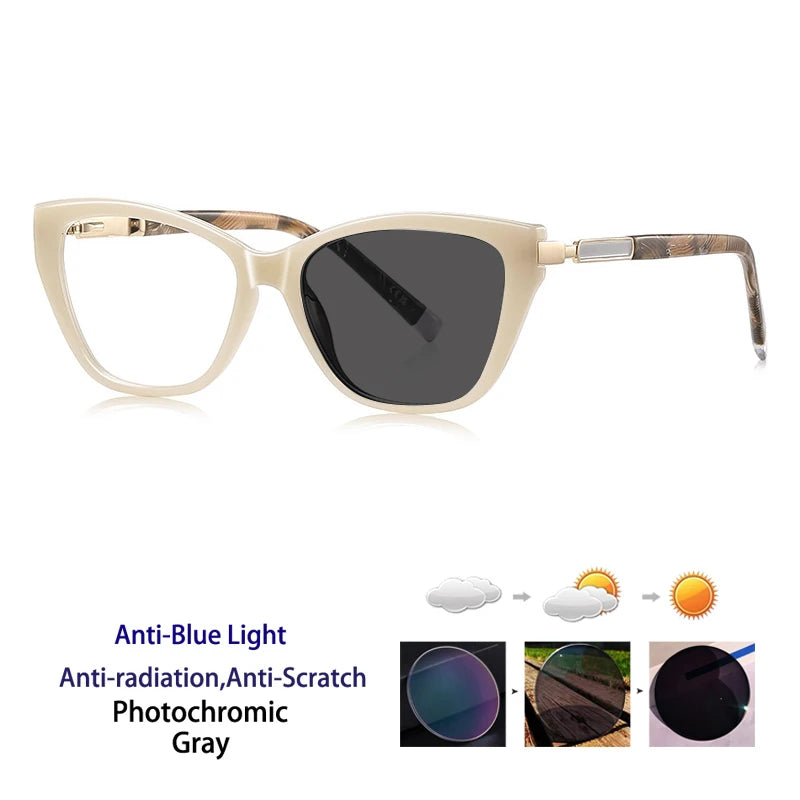 Kocolior Women's Full Rim Cat Eye Acetate Photochromic Reading Glasses 72209