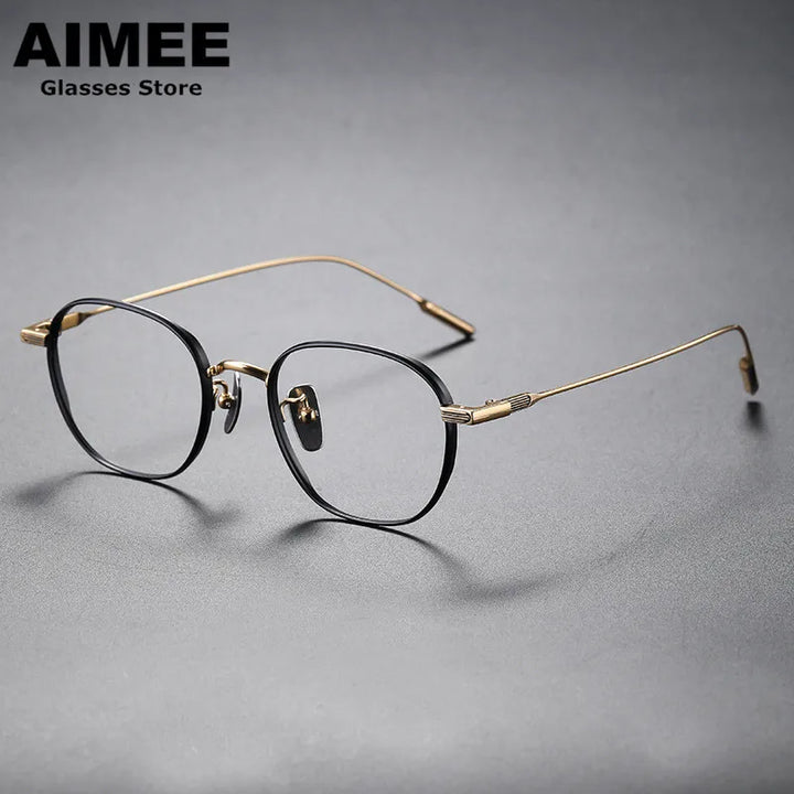 Aimee Unisex Full Rim Square Titanium Eyeglasses 16808 Full Rim Aimee Black-Golden  