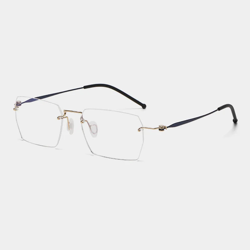 Hdcrafter Unisex Rimless Square Screwless Titanium Eyeglasses 5937 Rimless Hdcrafter Eyeglasses Gold-Black  