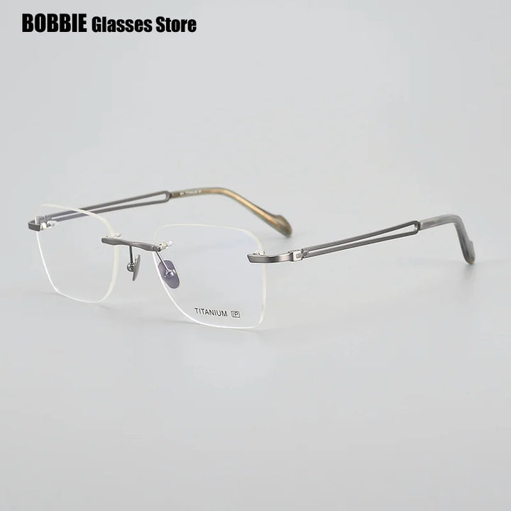 Bobbie Unisex Rimless Polygon Square Titanium Eyeglasses 919062